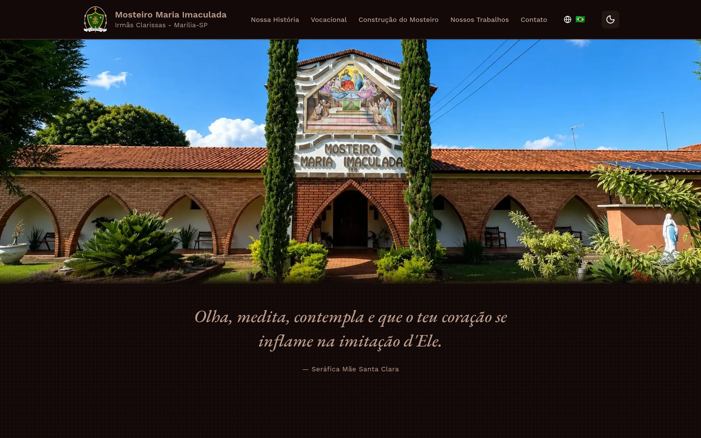 Página inicial do site do Mosteiro Maria Imaculada