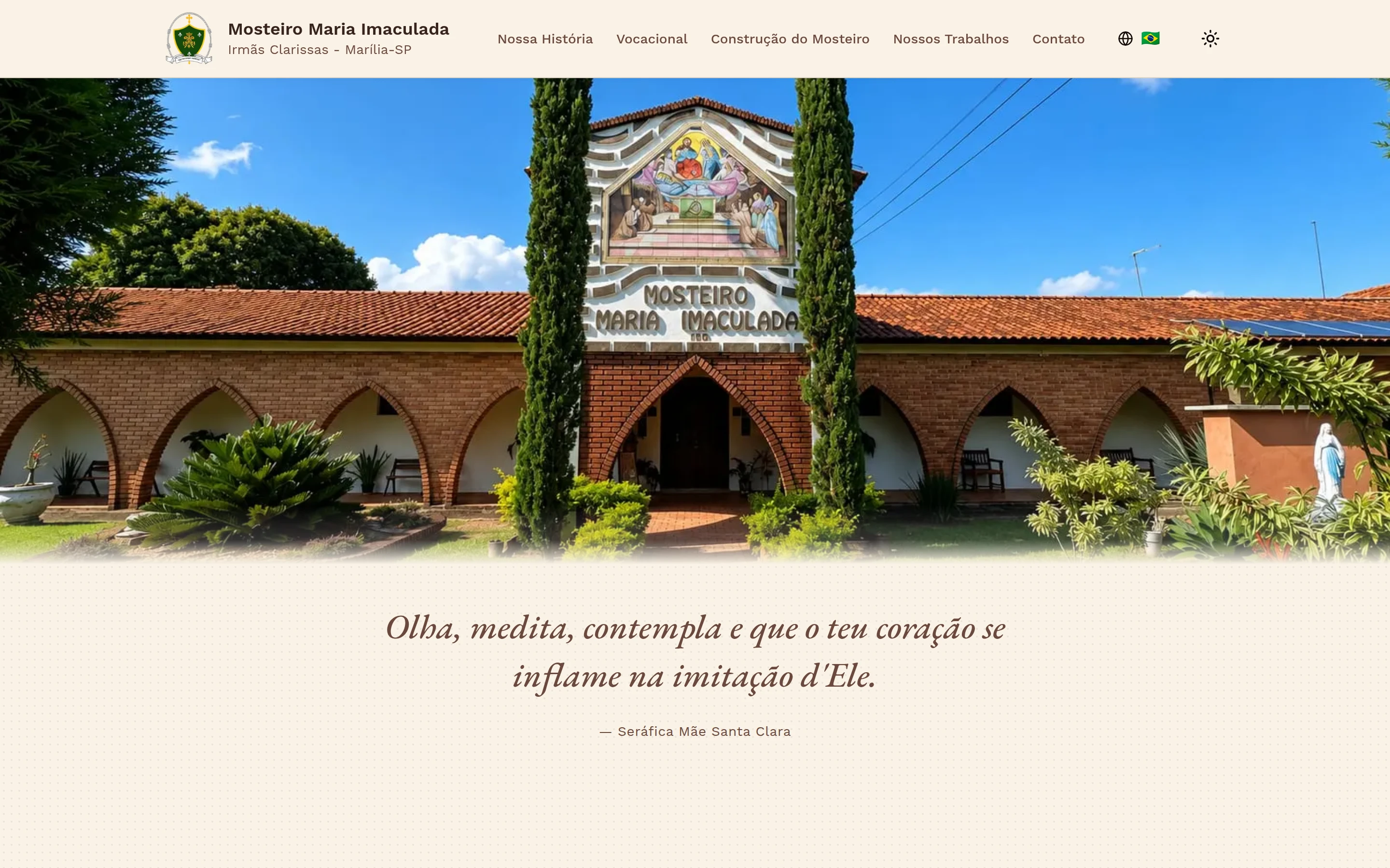 Página inicial do site do Mosteiro Maria Imaculada